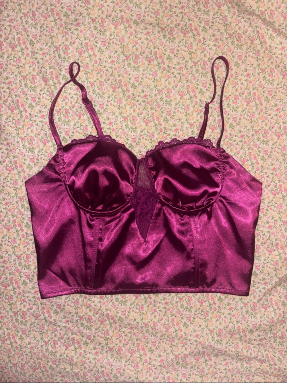 Self Esteem Satin lace trim top in Magenta